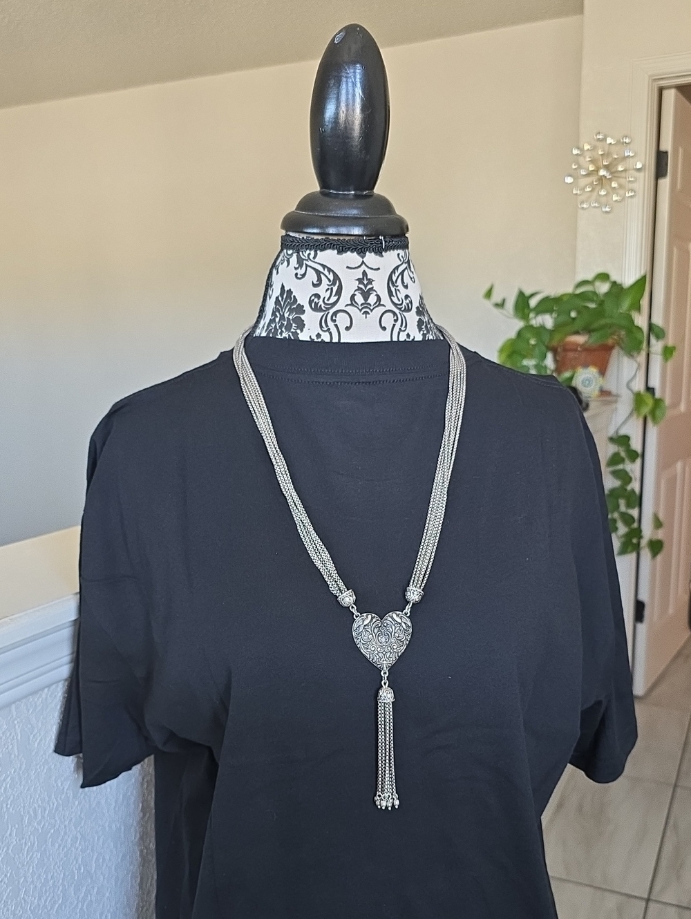 Patricia Nash Antique Silver Tone Heart Tassel Multi-Strand Necklace
